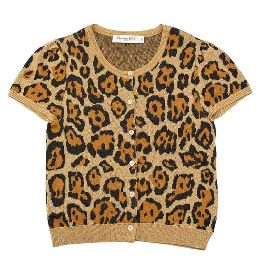 Christian Dior Leopard Print Silk Cardigan - Beige - Size 42