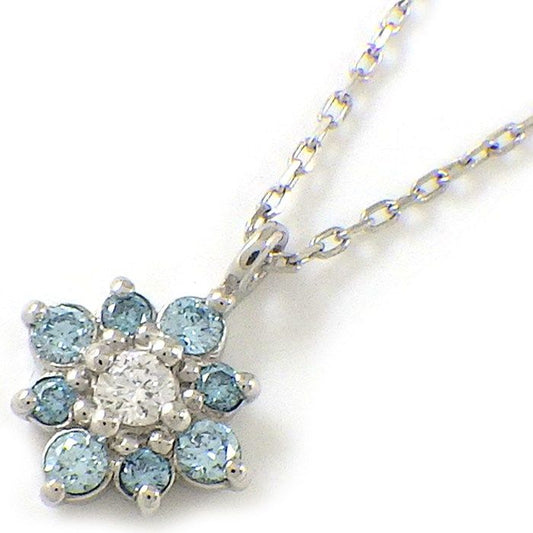 Exquisite Flower Motif Diamond Necklace with Blue Diamonds