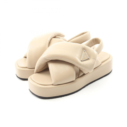 PRADA Triangle Logo Leather Sandals - Elegant Beige Size 35