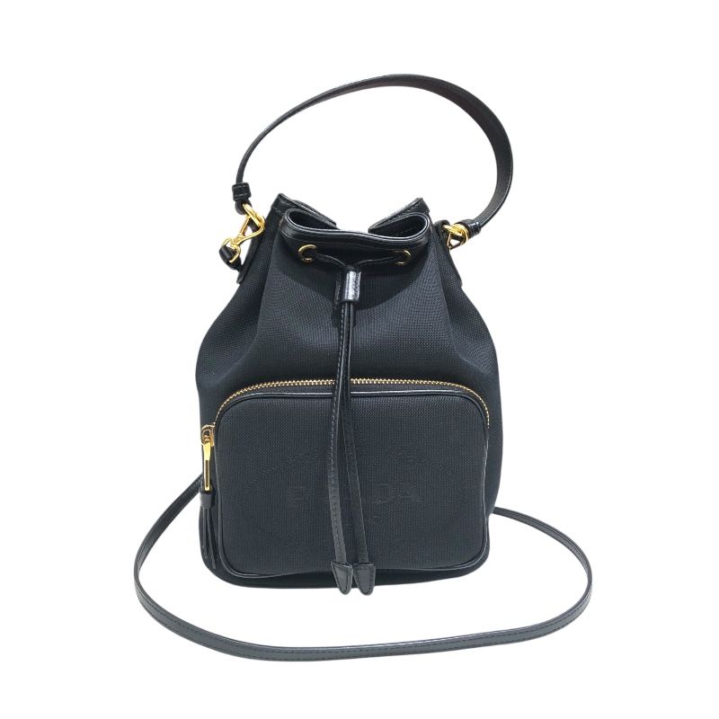 PRADA Duet Bucket Bag 1BH038 in Black Nylon Jacquard