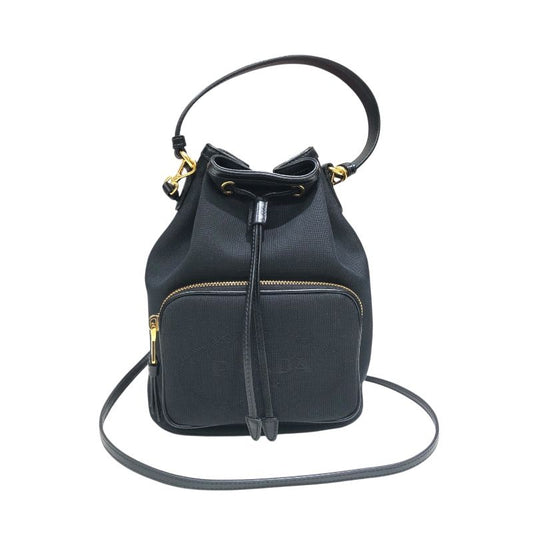 PRADA Duet Bucket Bag 1BH038 in Black Nylon Jacquard