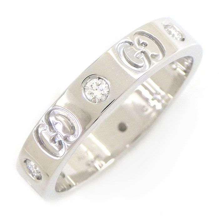 GUCCI Interlocking G Diamond Ring in 18K White Gold - Size 15