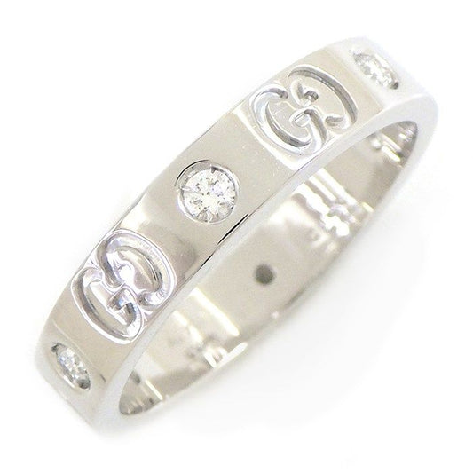 GUCCI Interlocking G Diamond Ring in 18K White Gold - Size 15