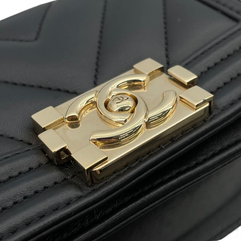 CHANEL Boy Chanel 15 V-Stitch Black Lambskin Shoulder Bag