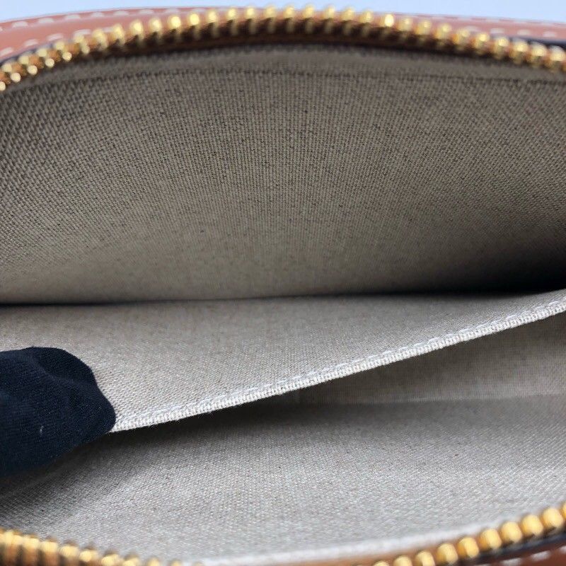 CELINE Triomphe Camera Shoulder Bag in Tan Canvas & Calfskin