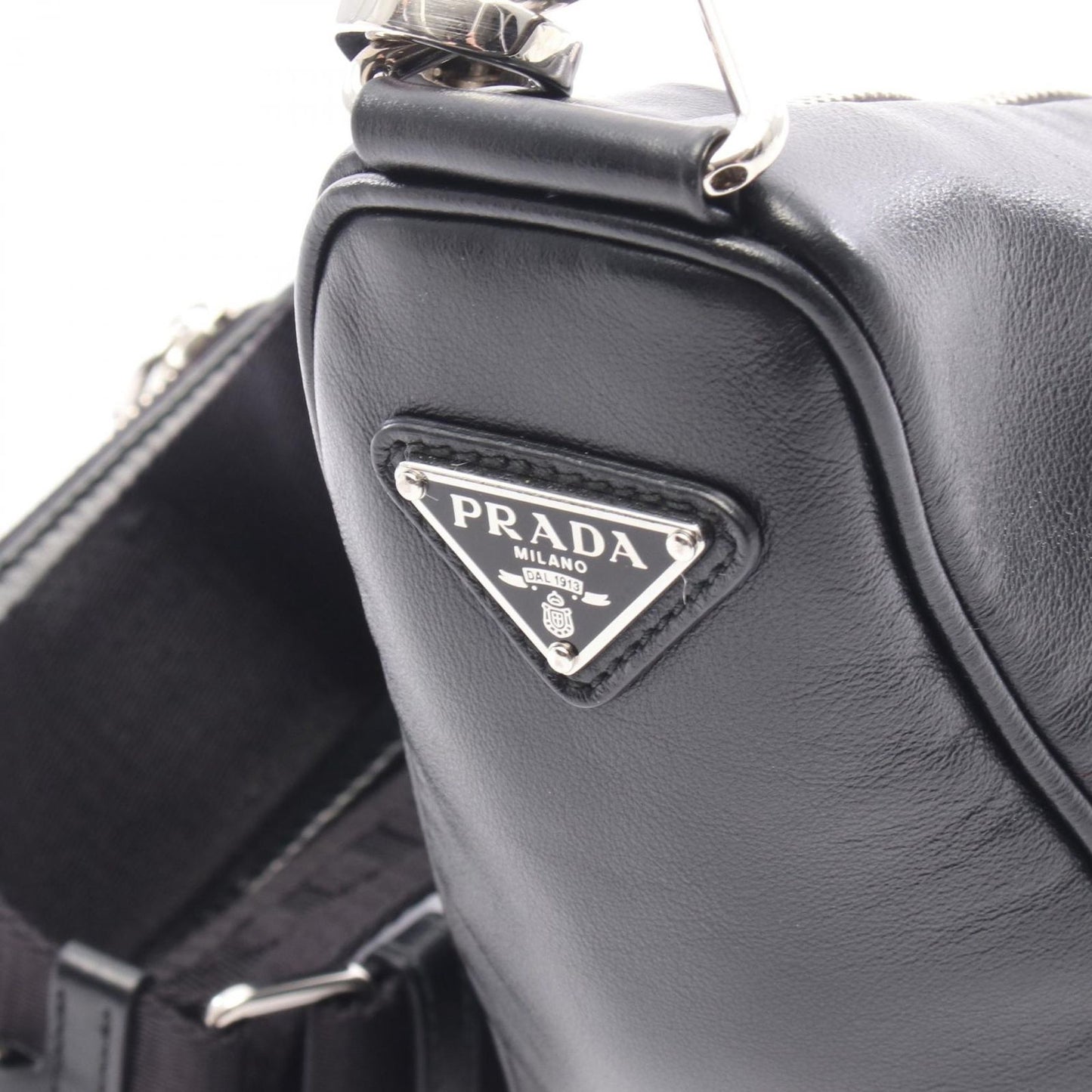 PRADA Grace Lux Triangle Shoulder Bag in Black Leather