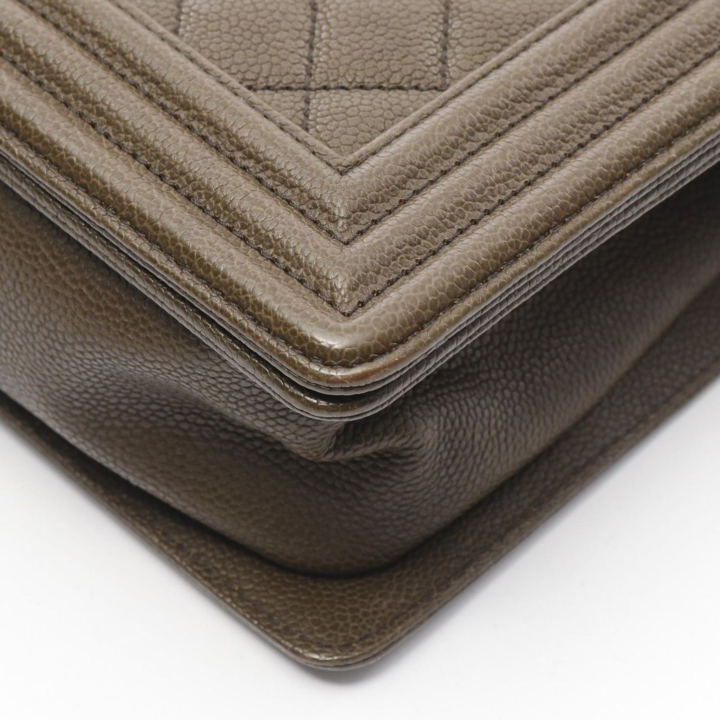 CHANEL Boy Bag A67086 in Khaki Brown Caviar Leather