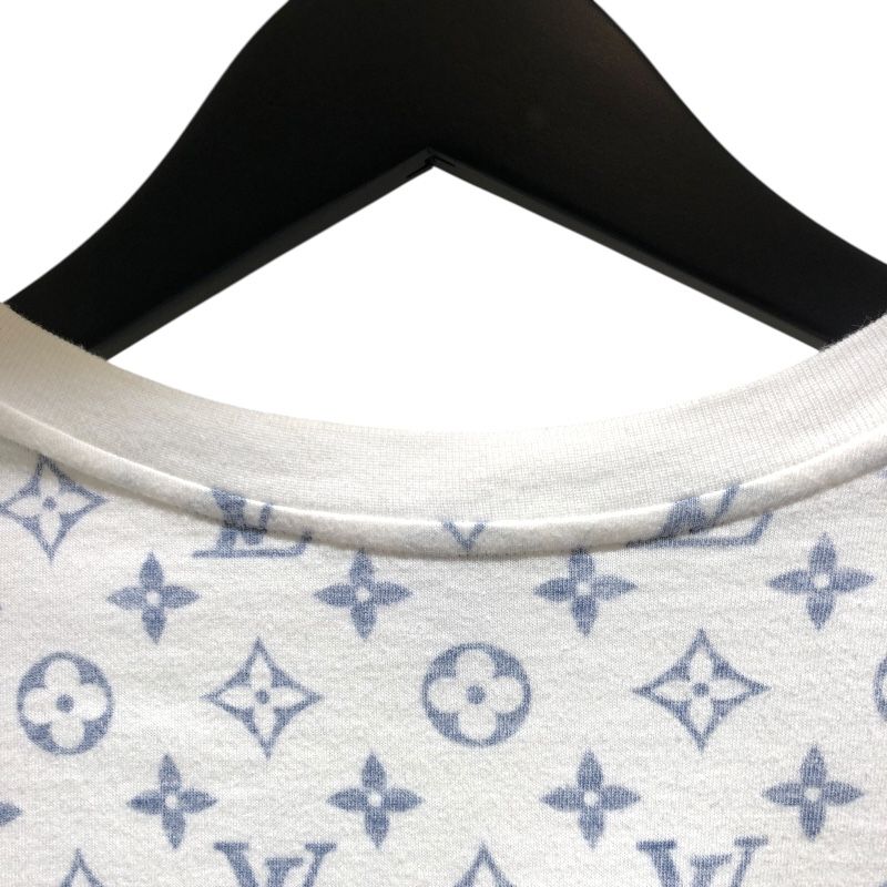 Louis Vuitton Monogram Print T-Shirt in White & Silver Hardware