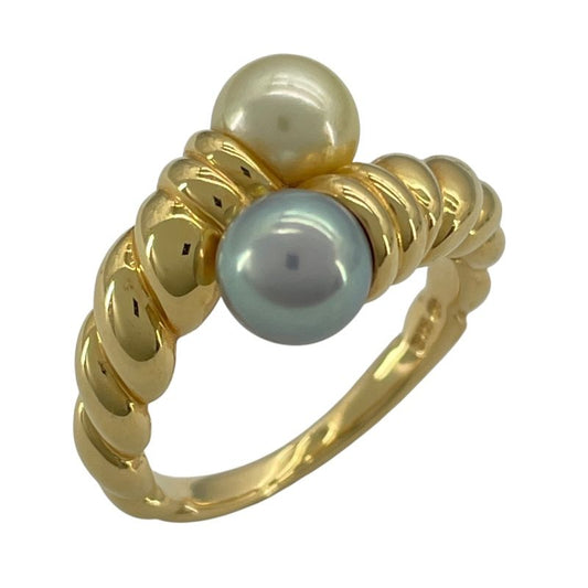TASAKI K18YG Pearl & Black Pearl Ring - Exquisite Craftsmanship