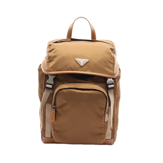 PRADA TESSUTO+VITELLO Brown Nylon & Leather Backpack - New