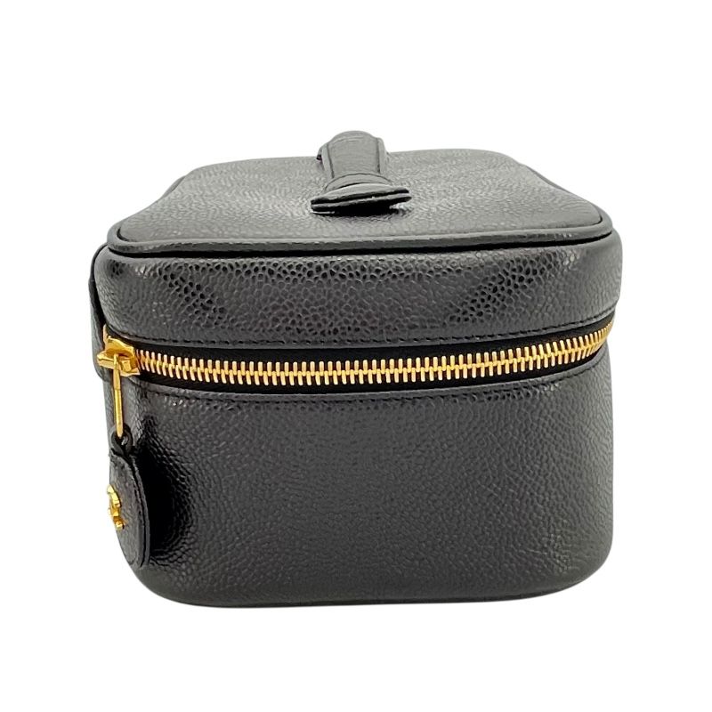 CHANEL Vanity A01997 Black Caviar Skin Handbag with Gold Hardware