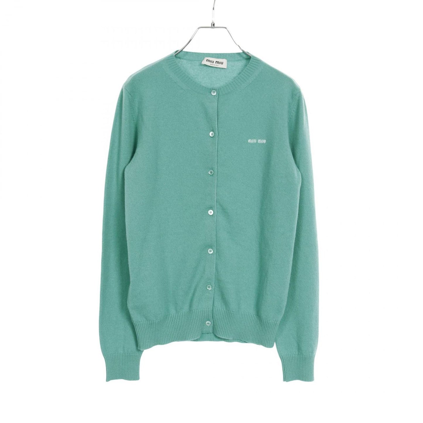 Miu Miu Cashmere Silk Logo Cardigan in Elegant Green