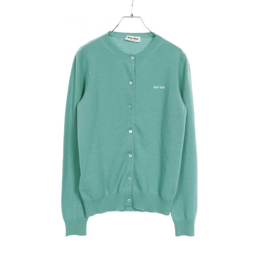 Miu Miu Cashmere Silk Logo Cardigan in Elegant Green