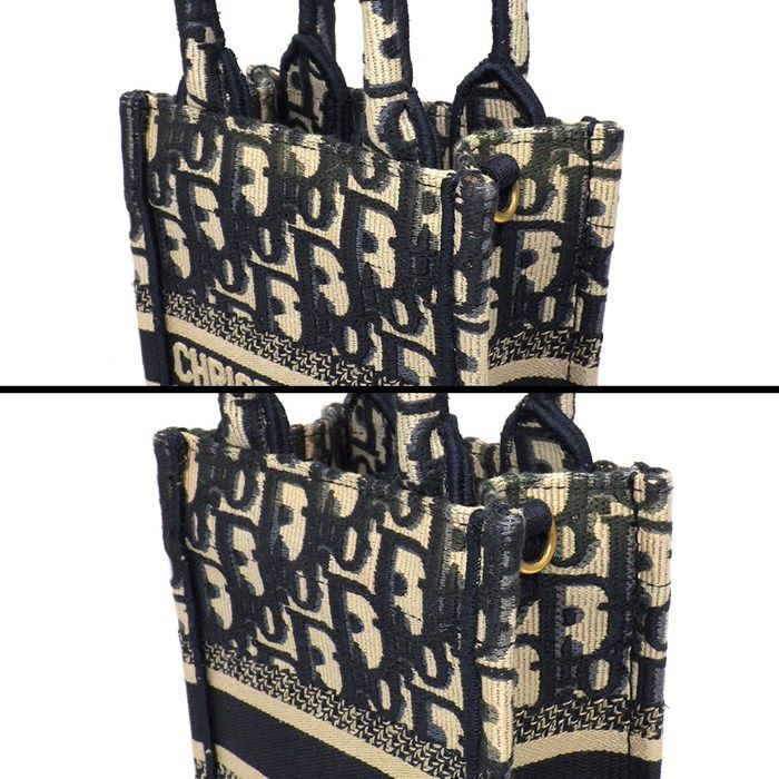 Dior Mini Book Tote Vertical Bag - Blue Beige Oblique Embroidery