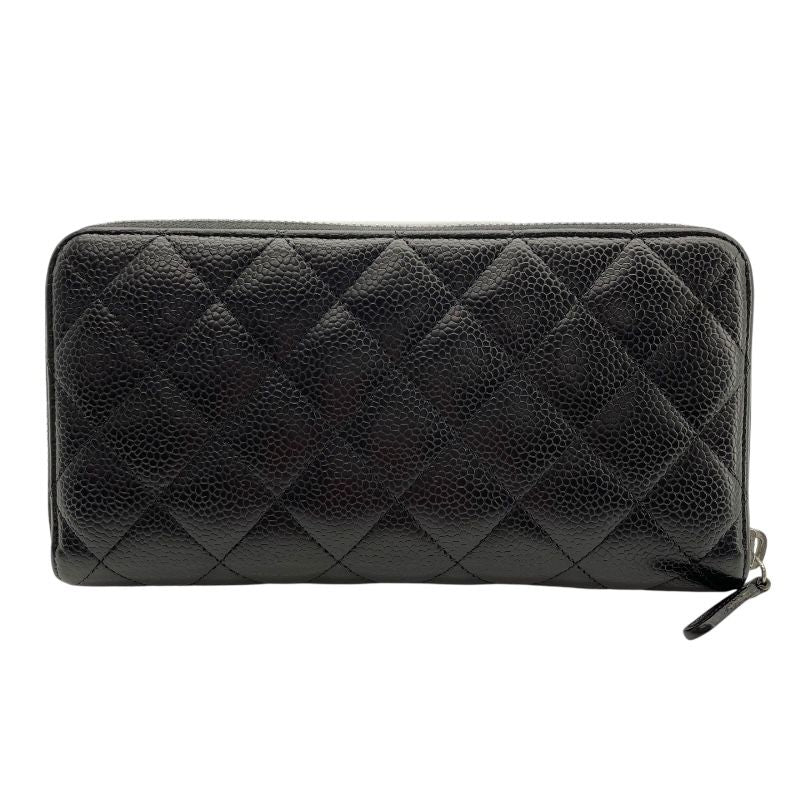 CHANEL Matelassé Round Zip Wallet AP0242 - Black Caviar Leather
