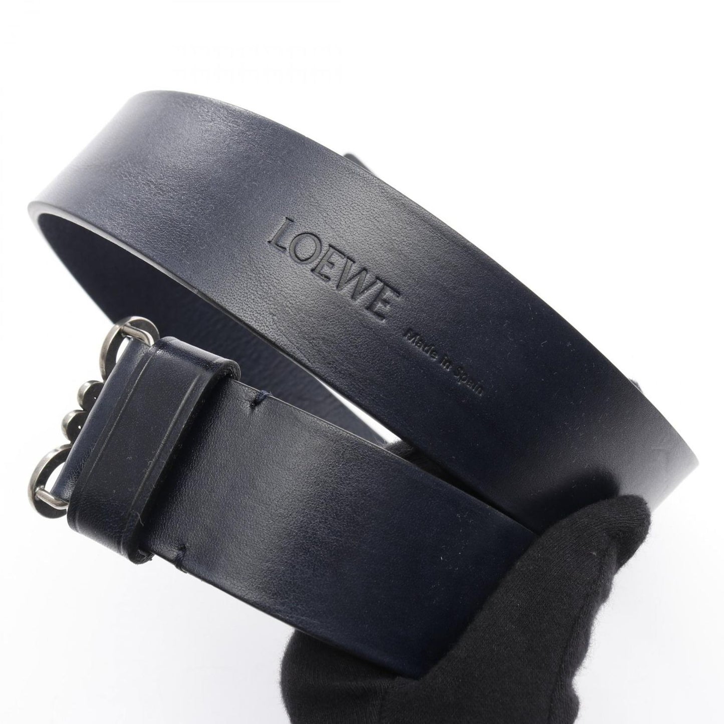 LOEWE Chunky Anagram Belt in Deep Navy Leather - New