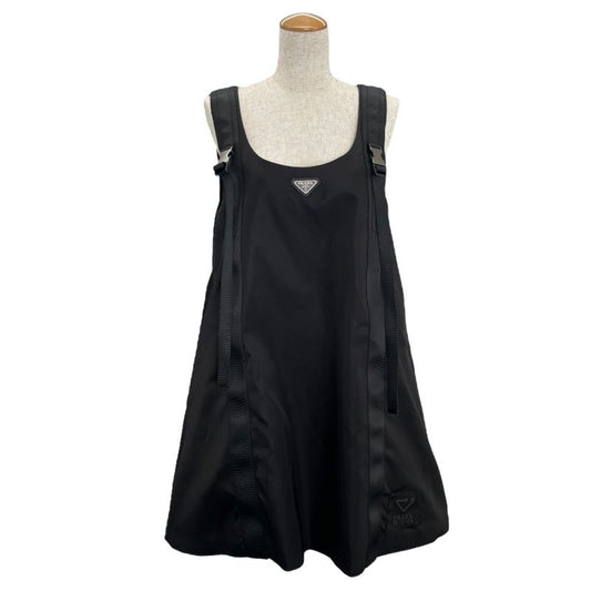 PRADA RE-NYLON Triangle Logo Nylon Dress - Black, Size 40