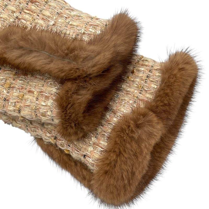 ANNA MOLINARI Beige Tweed Jacket with Fur Trim - Exquisite Craftsmanship