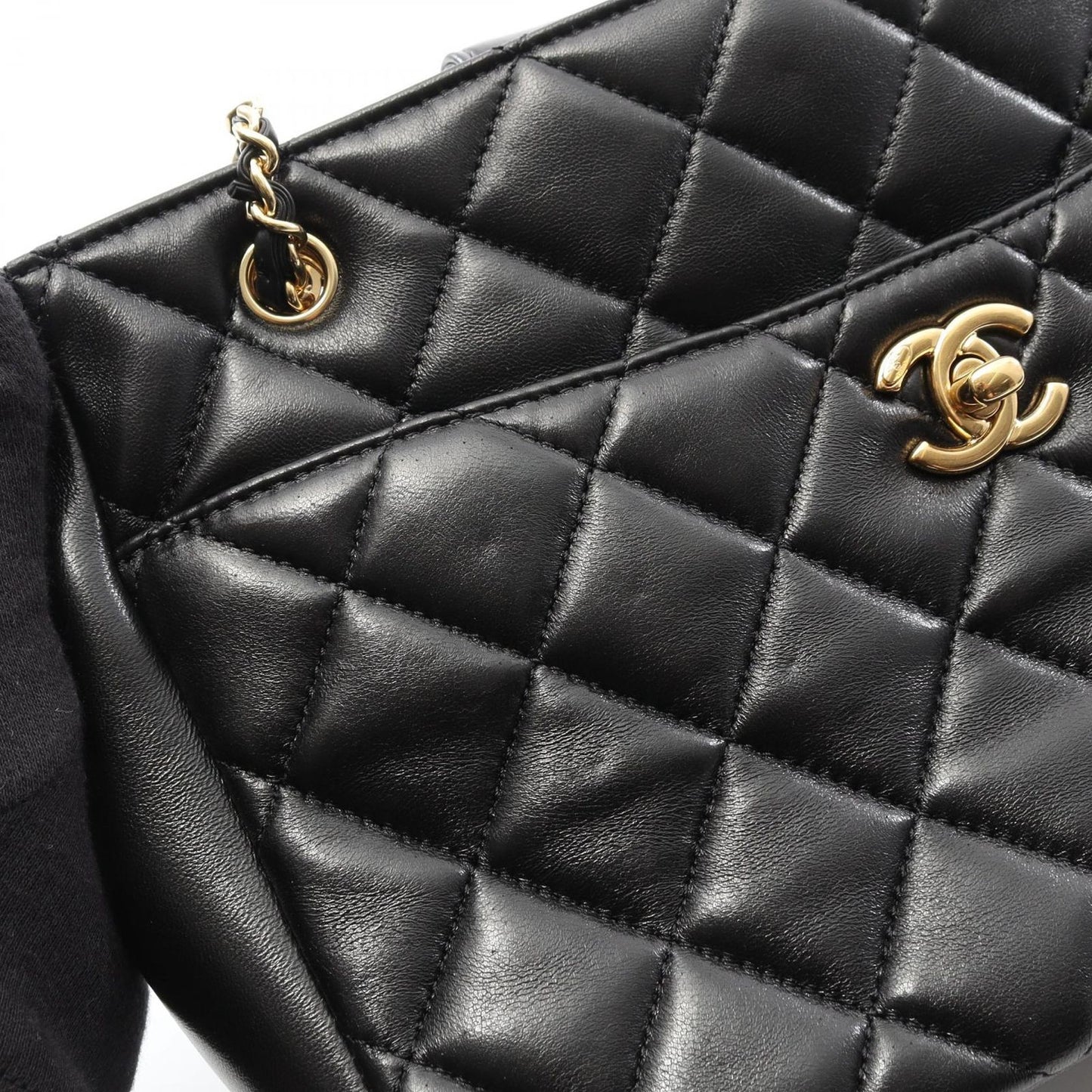 CHANEL Matelassé Small Shopping Tote Bag in Black Lambskin