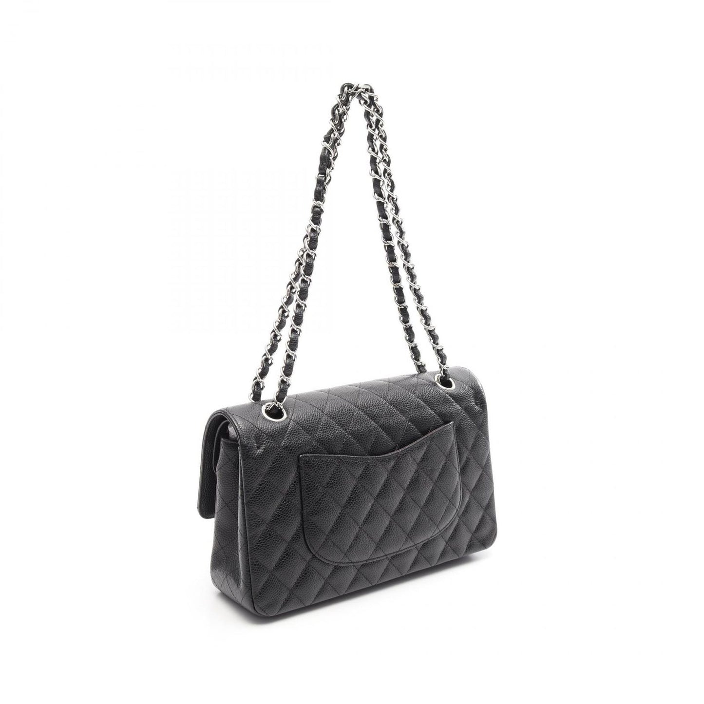CHANEL Matelassé Double Flap Shoulder Bag in Black Caviar Skin
