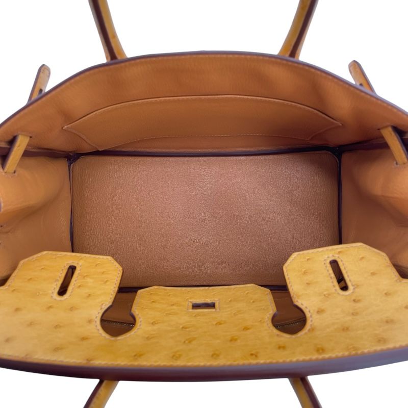 HERMES Birkin 30 Y Stamp Saffron Ostrich Handbag with Silver Hardware