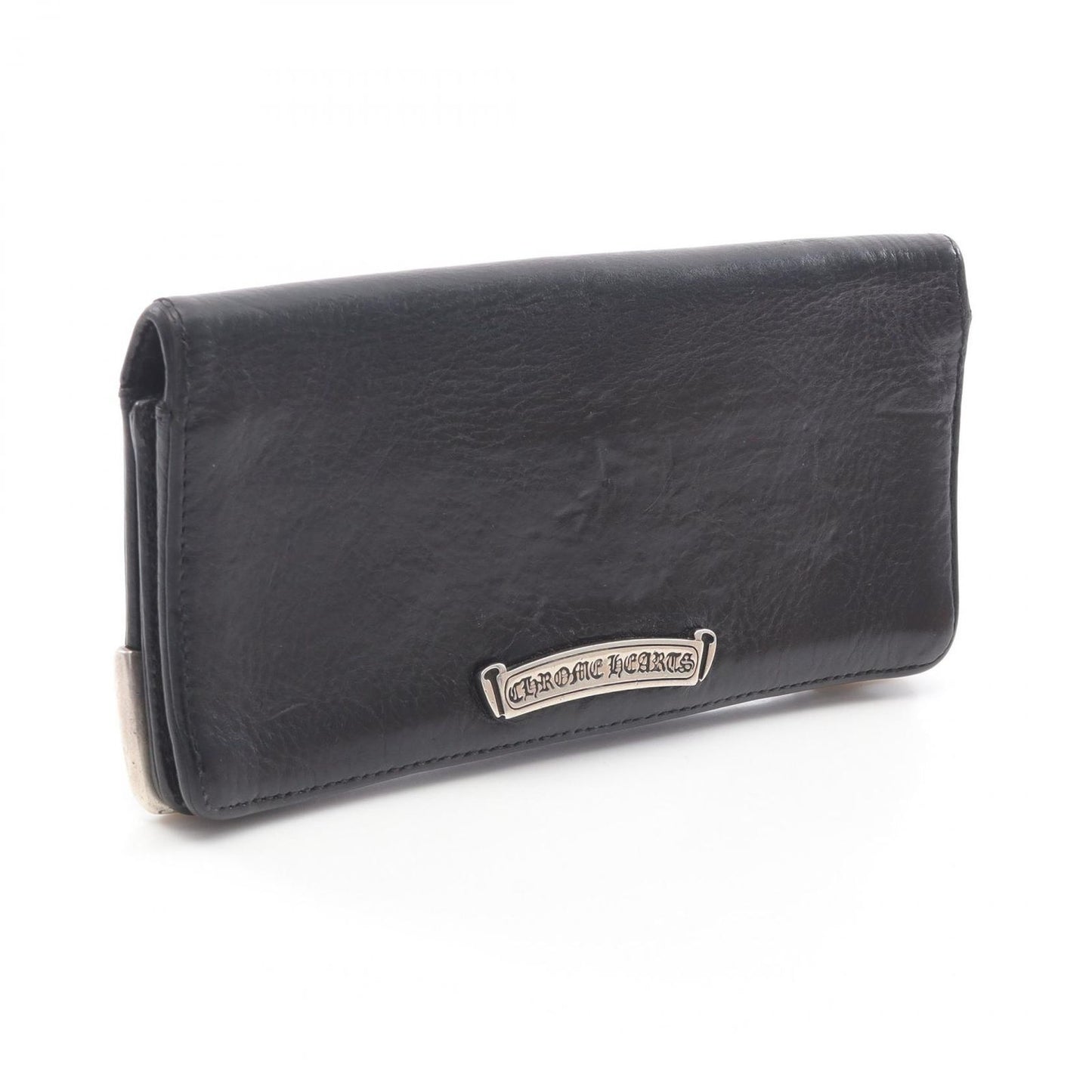 CHROME HEARTS Long Single Fold Tips Leather Wallet - Black & Silver