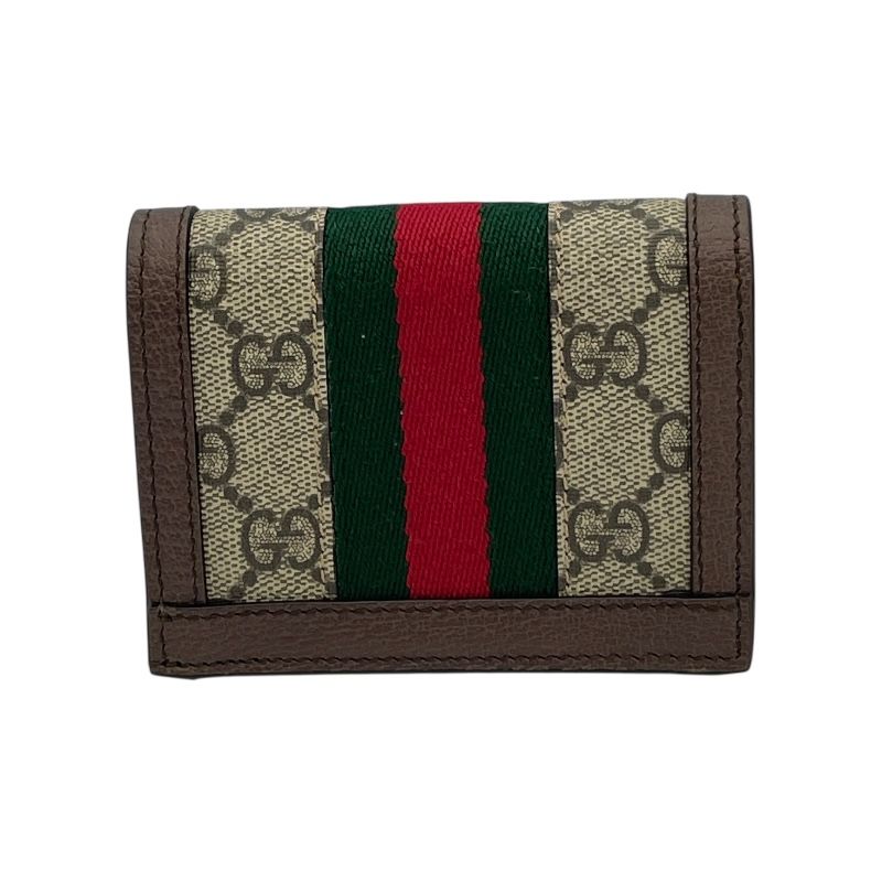 GUCCI GG Supreme Card Case Wallet - Brown Leather Elegance
