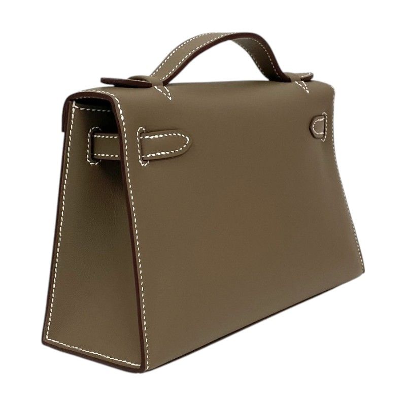 HERMES Kelly Pochette W刻 in Etoupe with Silver Hardware - Pristine Condition