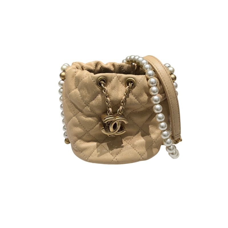 CHANEL Pearl Chain Shoulder Bag AS2529 in Beige with Gold Hardware