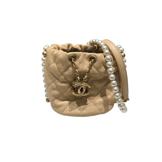 CHANEL Pearl Chain Shoulder Bag AS2529 in Beige with Gold Hardware