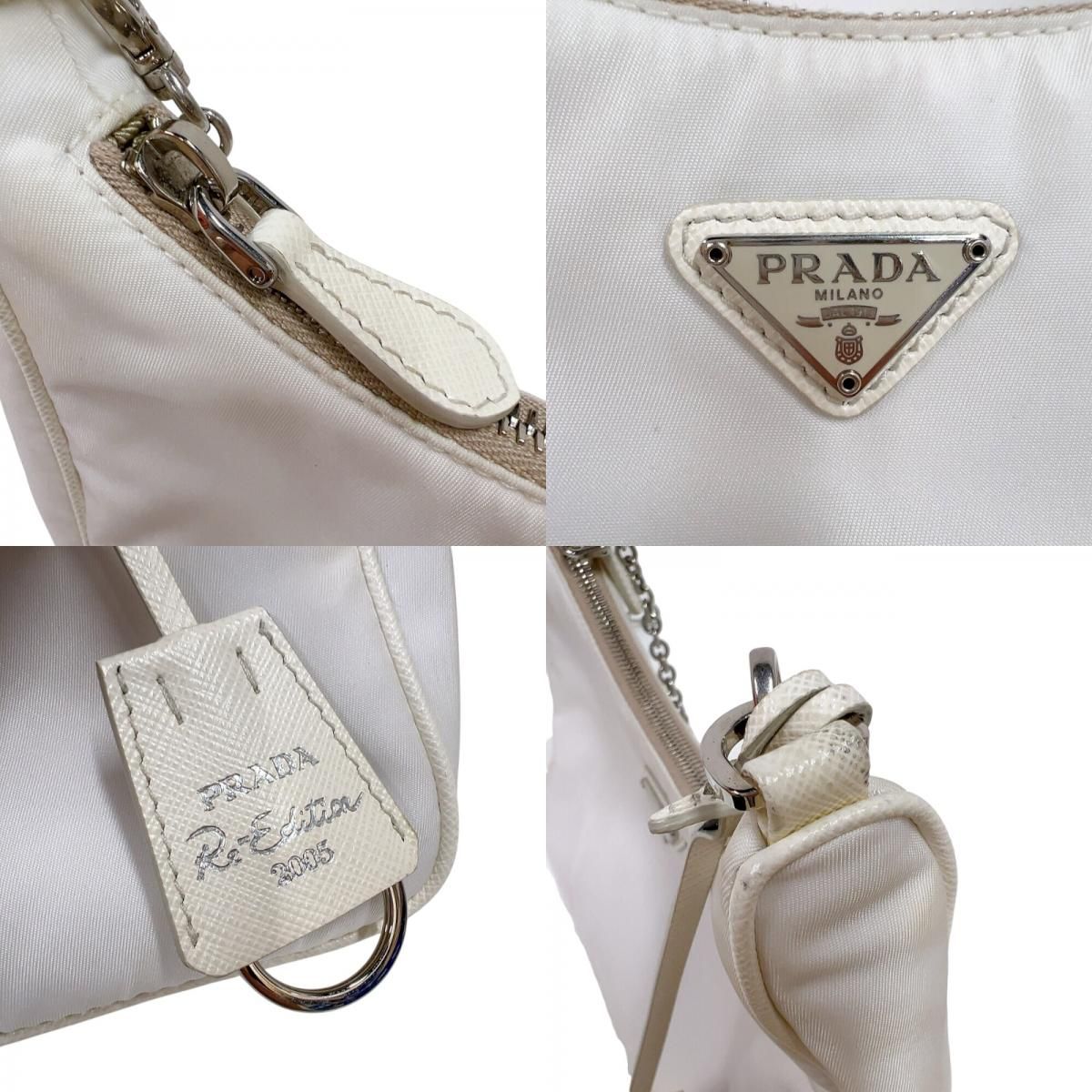 PRADA Re-Edition 2005 White Nylon Shoulder Bag with Silver Hardware