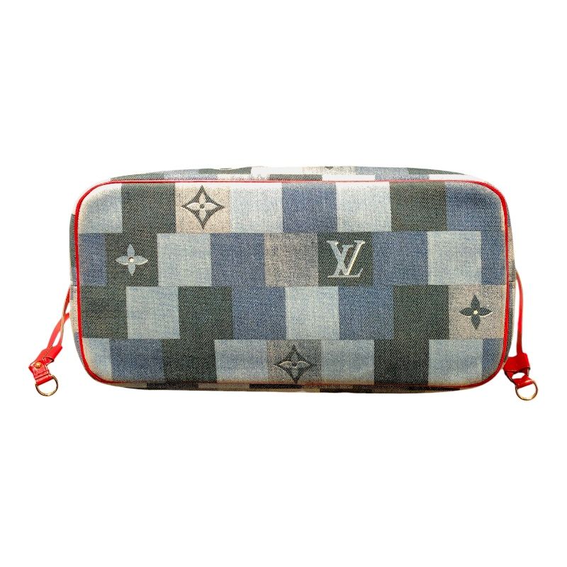 Louis Vuitton Neverfull MM Monogram Denim Tote Bag with Gold Hardware