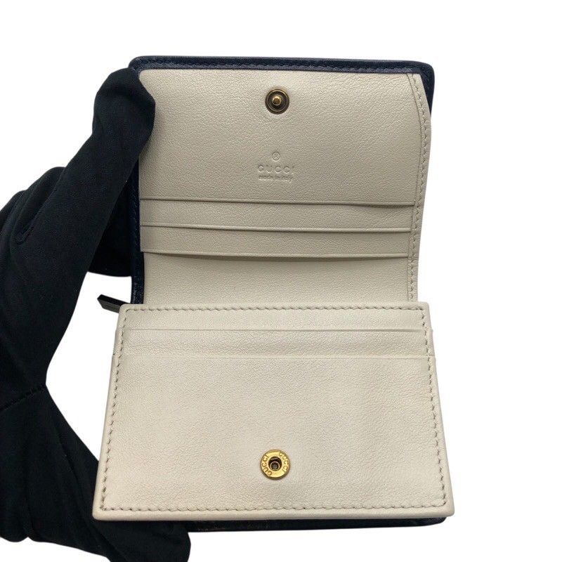 GUCCI GG Marmont Compact Wallet in Ivory & Navy Leather