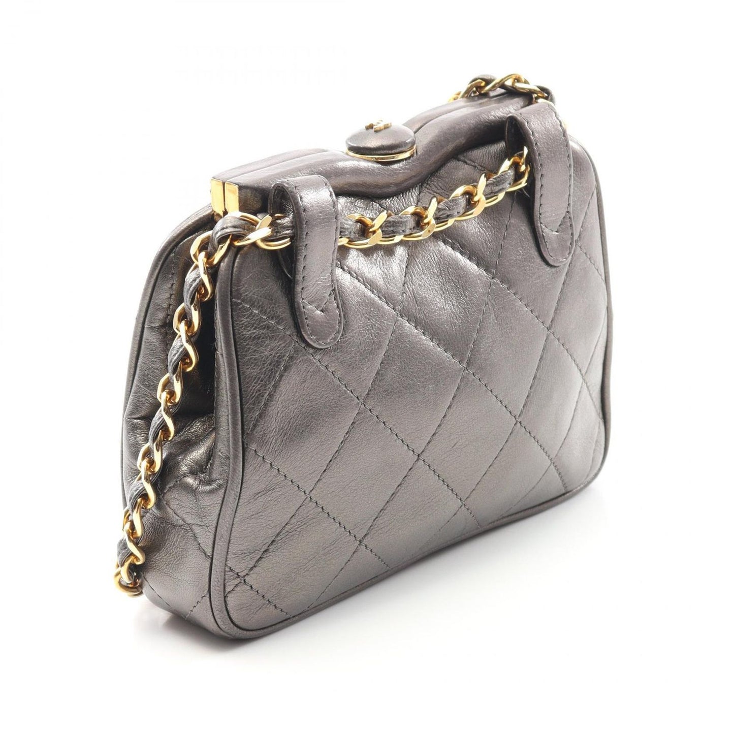 CHANEL Matelassé Silver Leather Mini Chain Shoulder Bag