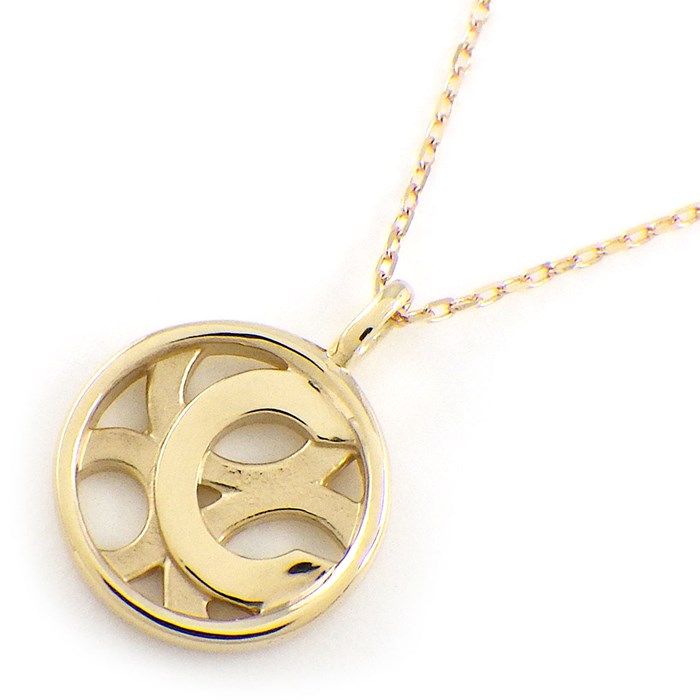 K10YG Round Circle Initial Necklace - Alphabet C