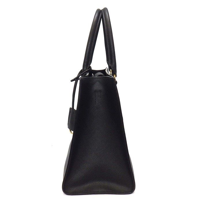 PRADA Saffiano Leather Handbag 1BA118 in Black with Gold Accents