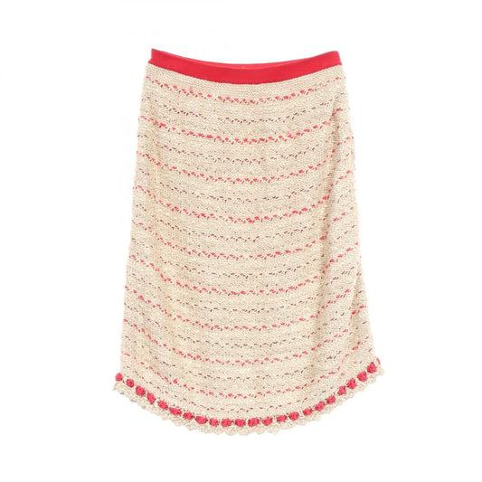 CHANEL Silk Wool Knit Skirt - Timeless Elegance in Beige & Red