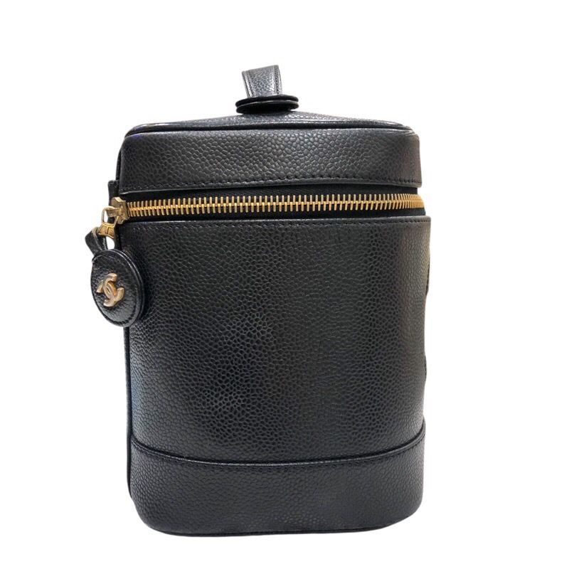 CHANEL Vanity A01998 Black Caviar Skin Handbag with Gold Hardware