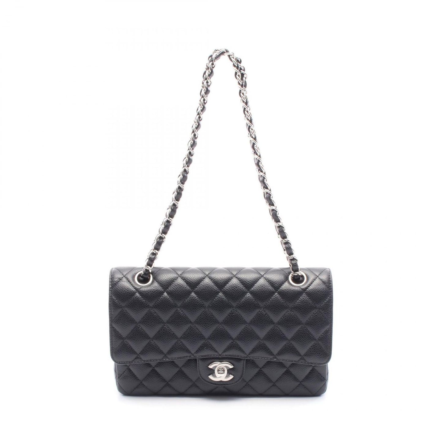 CHANEL Matelassé Double Flap Shoulder Bag in Black Caviar Skin
