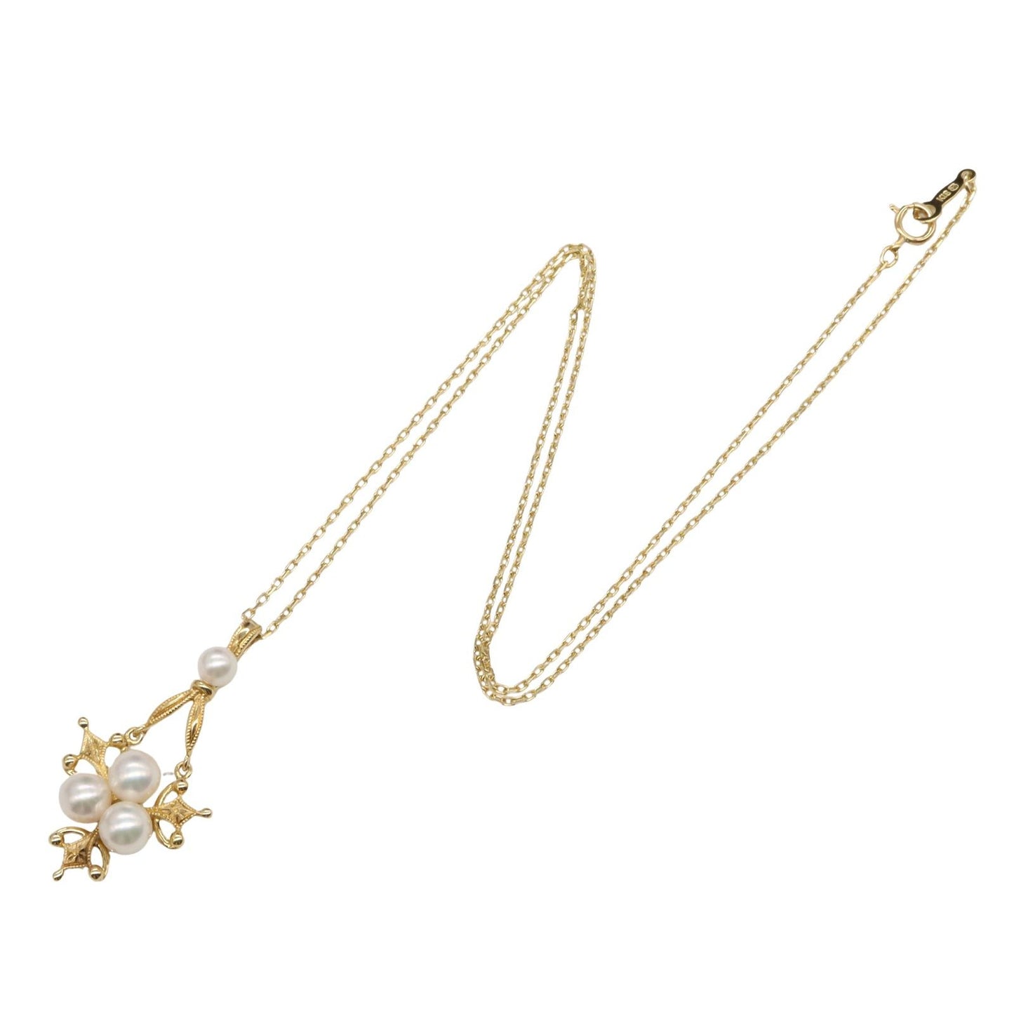 MIKIMOTO Pearl Necklace with Diamonds in K18 Yellow Gold