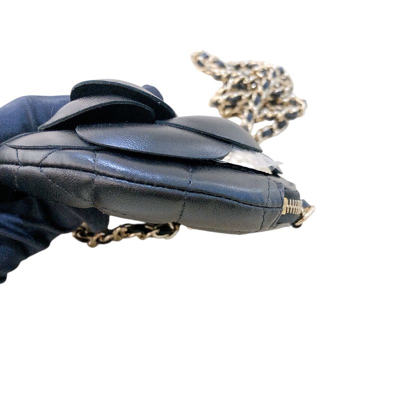 CHANEL Camellia Chain Shoulder Bag - Black Lambskin with Gold Hardware