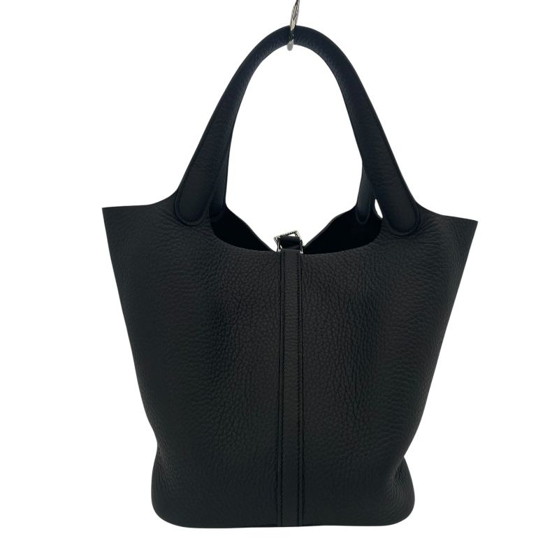 HERMES Picotin Lock MM Black Togo Leather Handbag with Silver Hardware