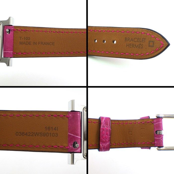 HERMES H-Watch PM 25mm with Diamond Bezel & Pink Alligator Strap