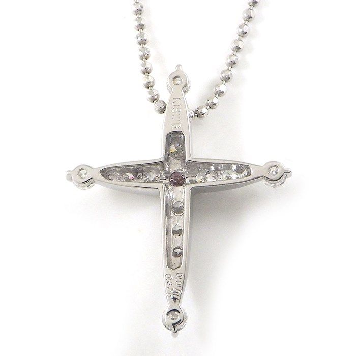 Exquisite Fancy Light Pink Diamond Cross Necklace in K18 White Gold