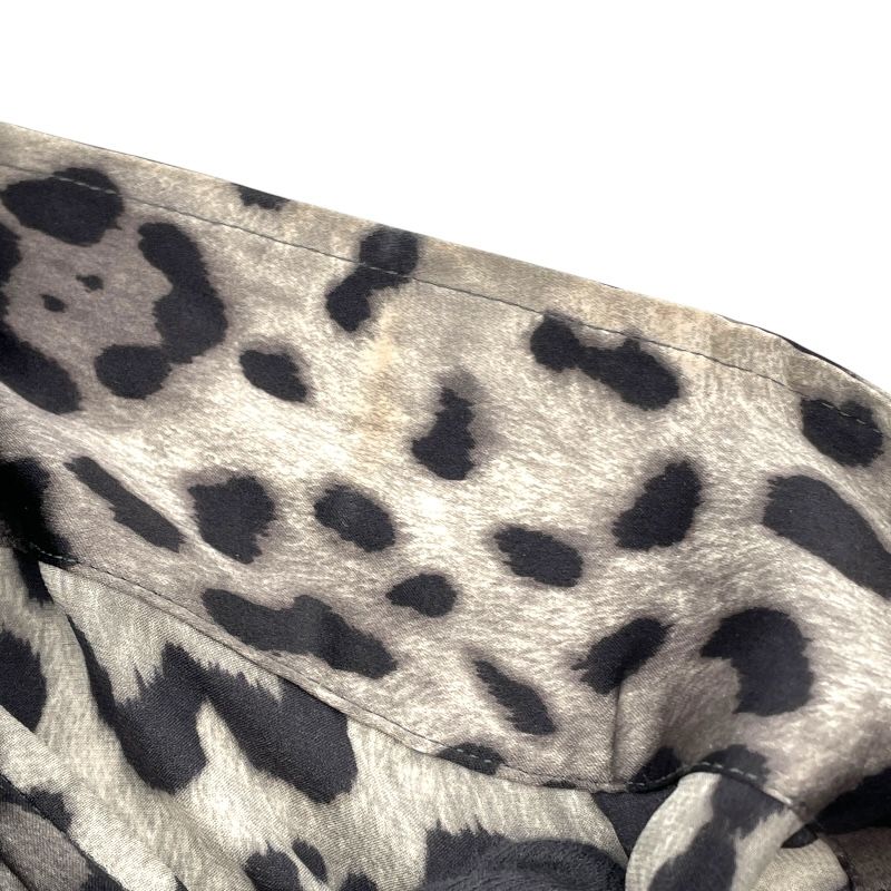 Dolce & Gabbana Leopard Print Silk Bow Tie Blouse - Gray