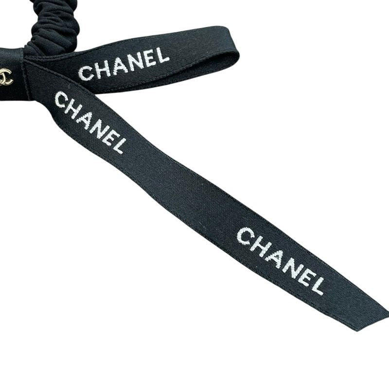 CHANEL Coco Mark Ribbon Chouchou - Black/White Silk Satin