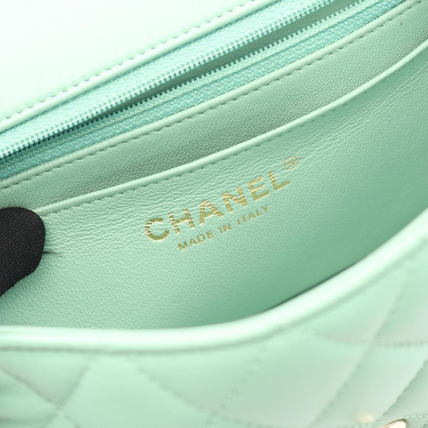CHANEL Mini Matelassé 20 Shoulder Bag in Mint Green Lambskin