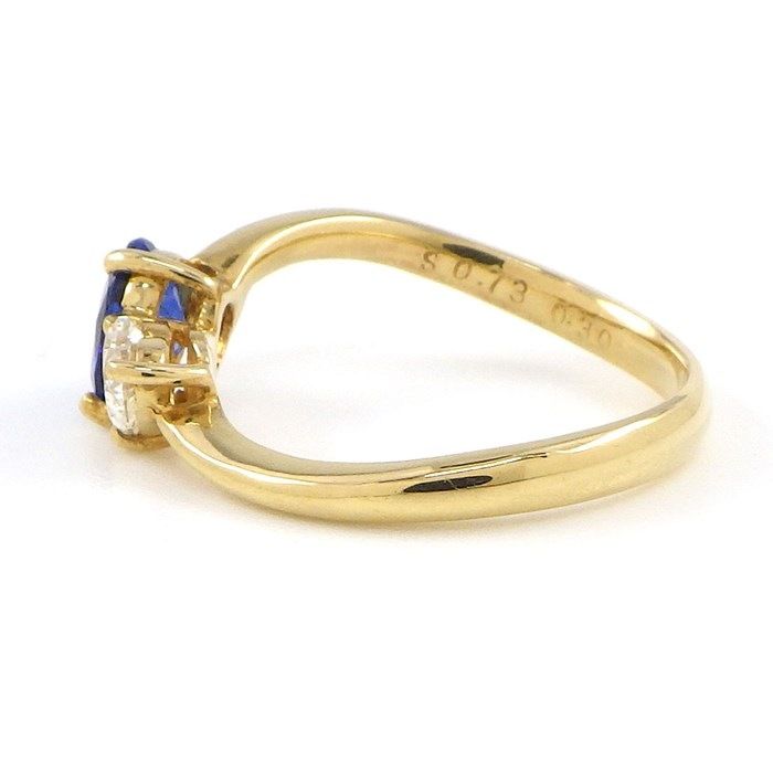 Elegant Pear Shape Sapphire & Heart Diamond Ring in 18K Yellow Gold
