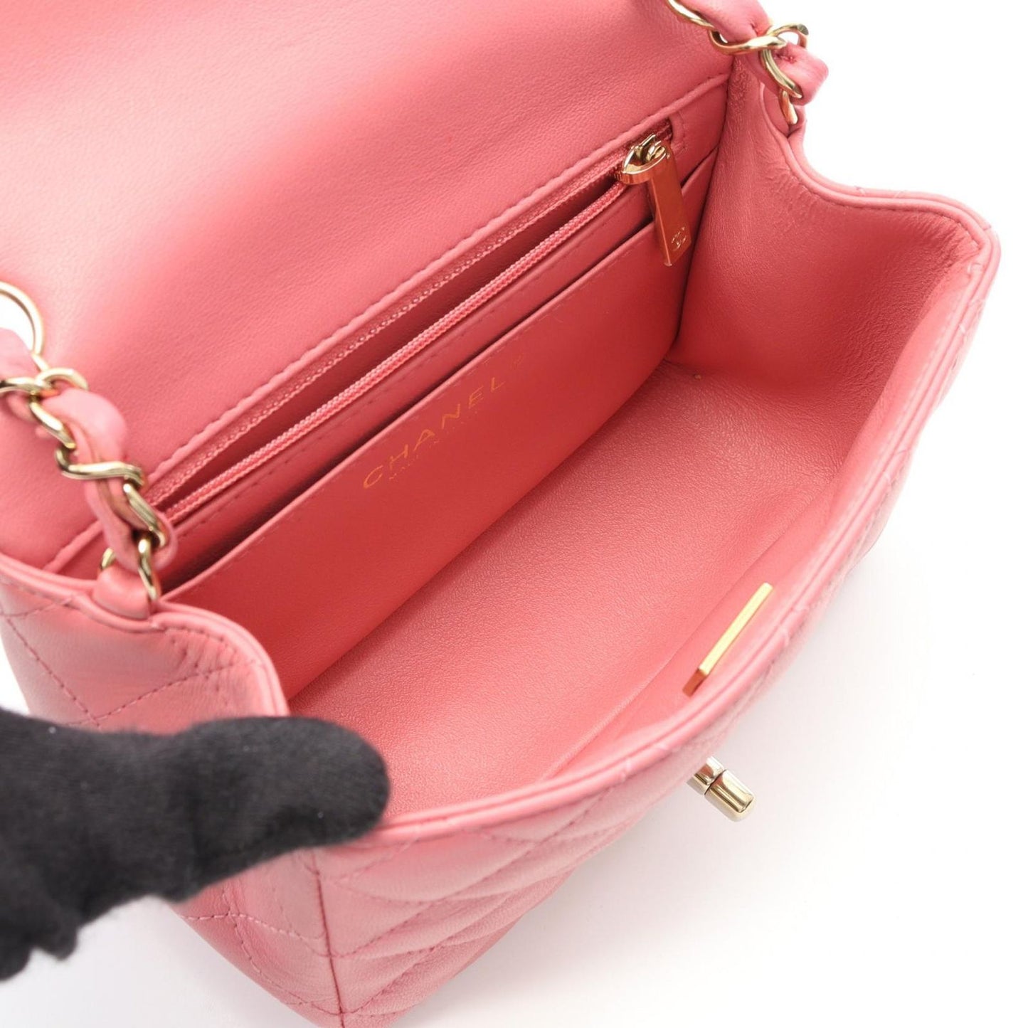CHANEL Mini Matelassé Shoulder Bag in Pink Lambskin - A35200
