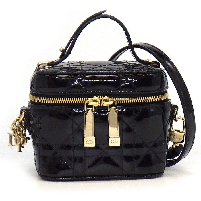 Dior Cannage Micro Vanity Shoulder Bag in Black Patent Leather